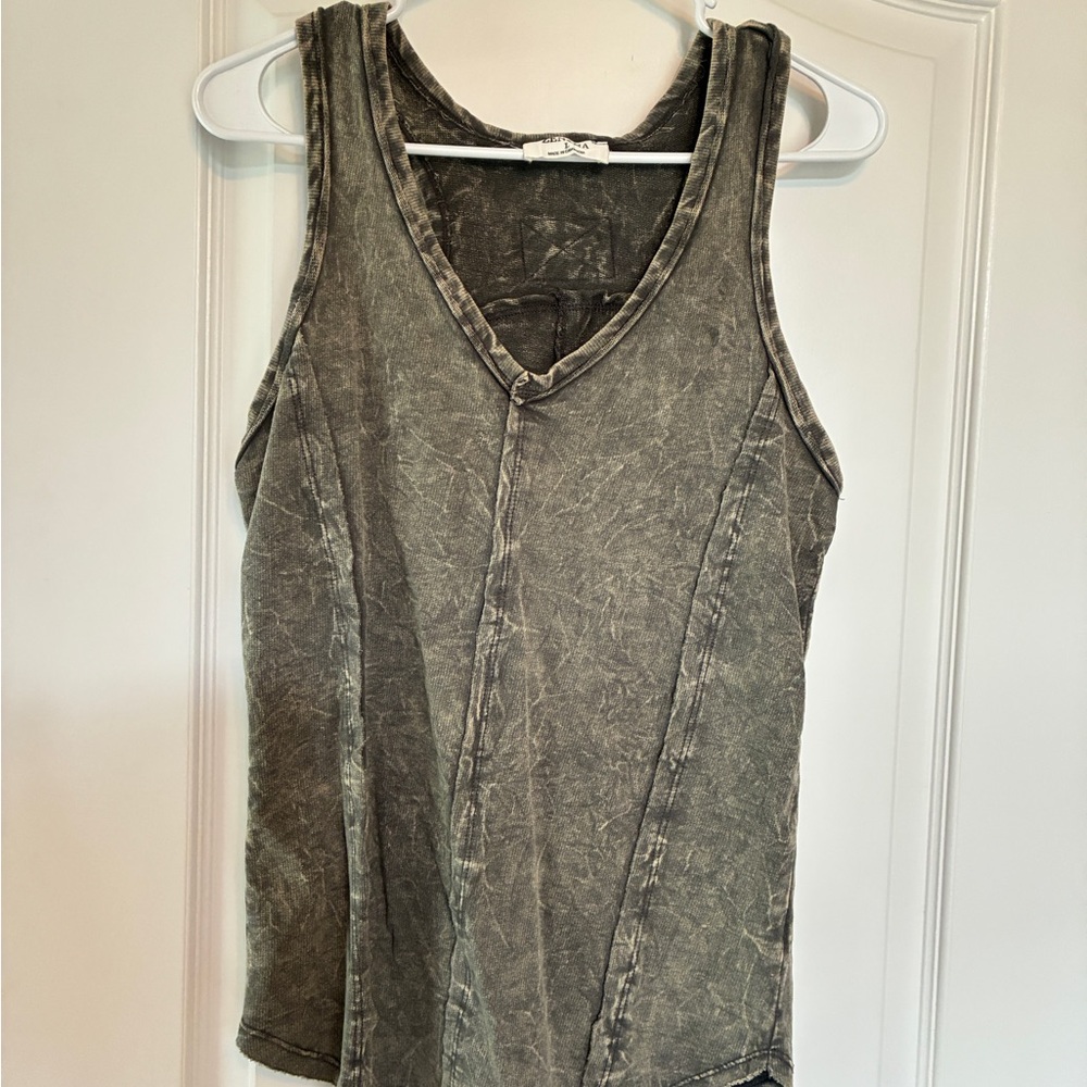 Gray Black Distressed Tanktop